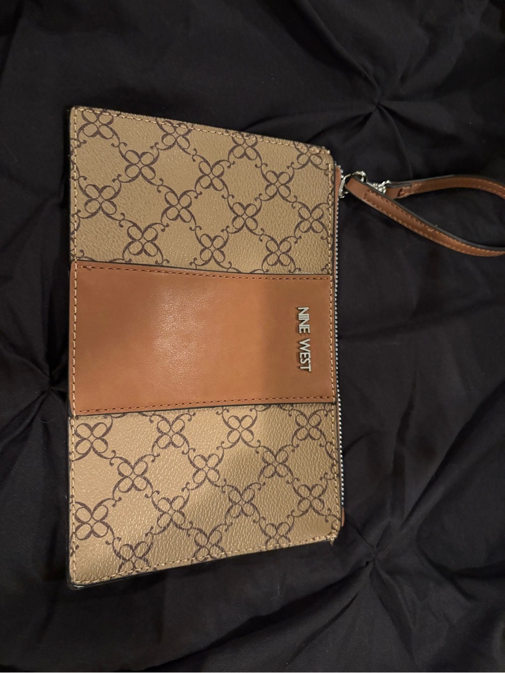Nine West Tan and Brown Logo Wristlet